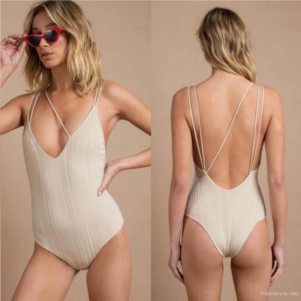 Anthropologie Women's Cream and Tan Swimsuit-one-piece